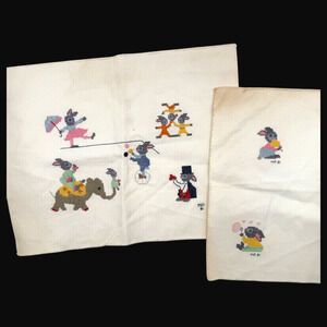 Lot of 2 Finished Cross Stitch Pieces Bunny Rabbits Happy Cottontails Vintage